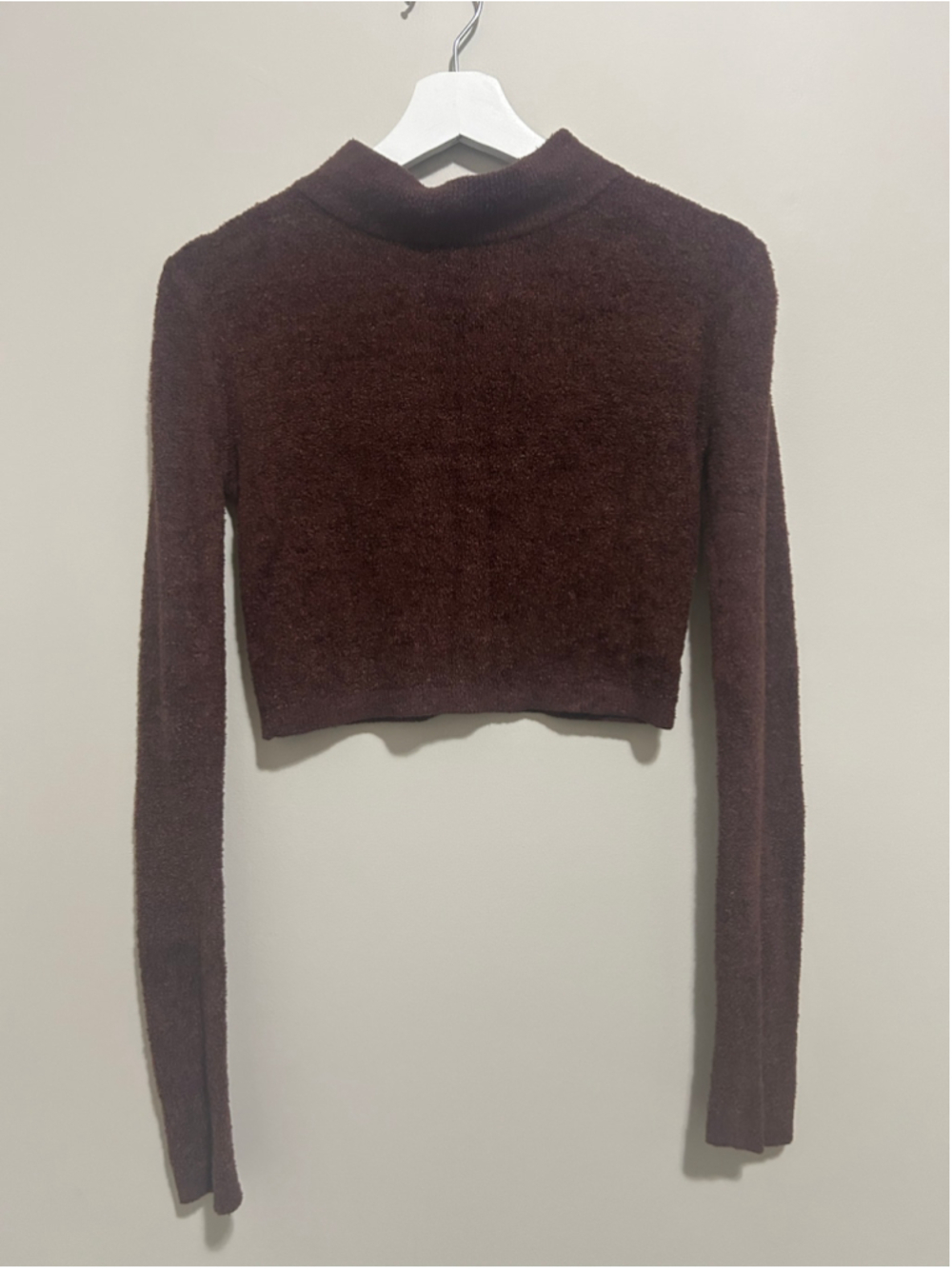 Brown Fuzzy Low Turtleneck Crop Sweater Size S